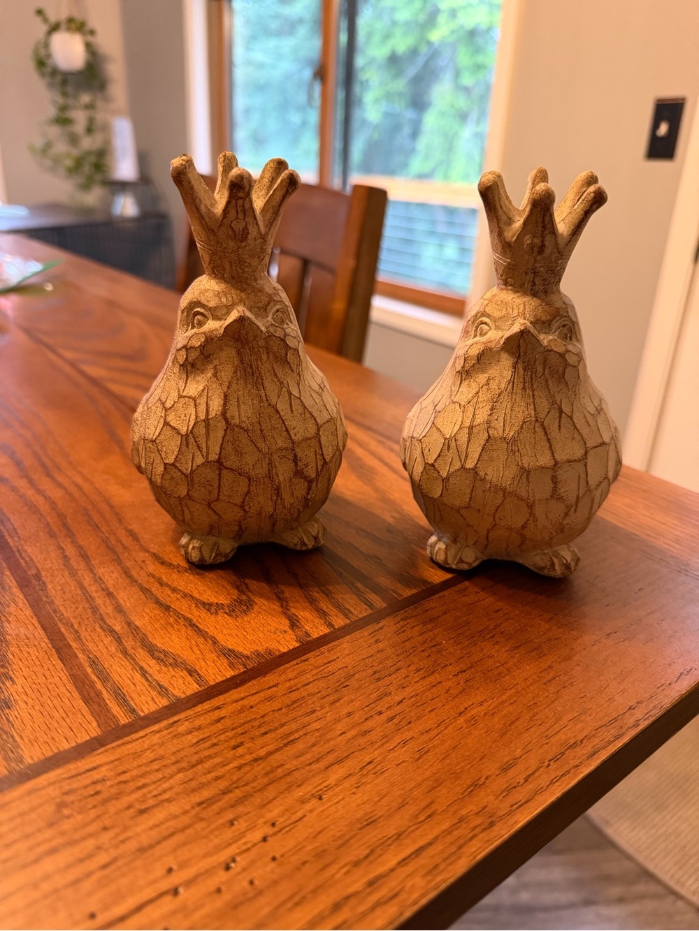 Decorative Crowned Bird Figurines - Neutral Beige Set of 2
